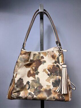 COACH F28019 Madison Floral Camo Print Fabric/Leather Phoebe Shoulder Bag